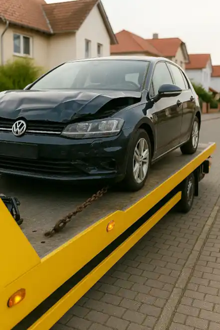 Ein defektes Auto wird in Mannheim zum Autoankauf abgeschleppt.